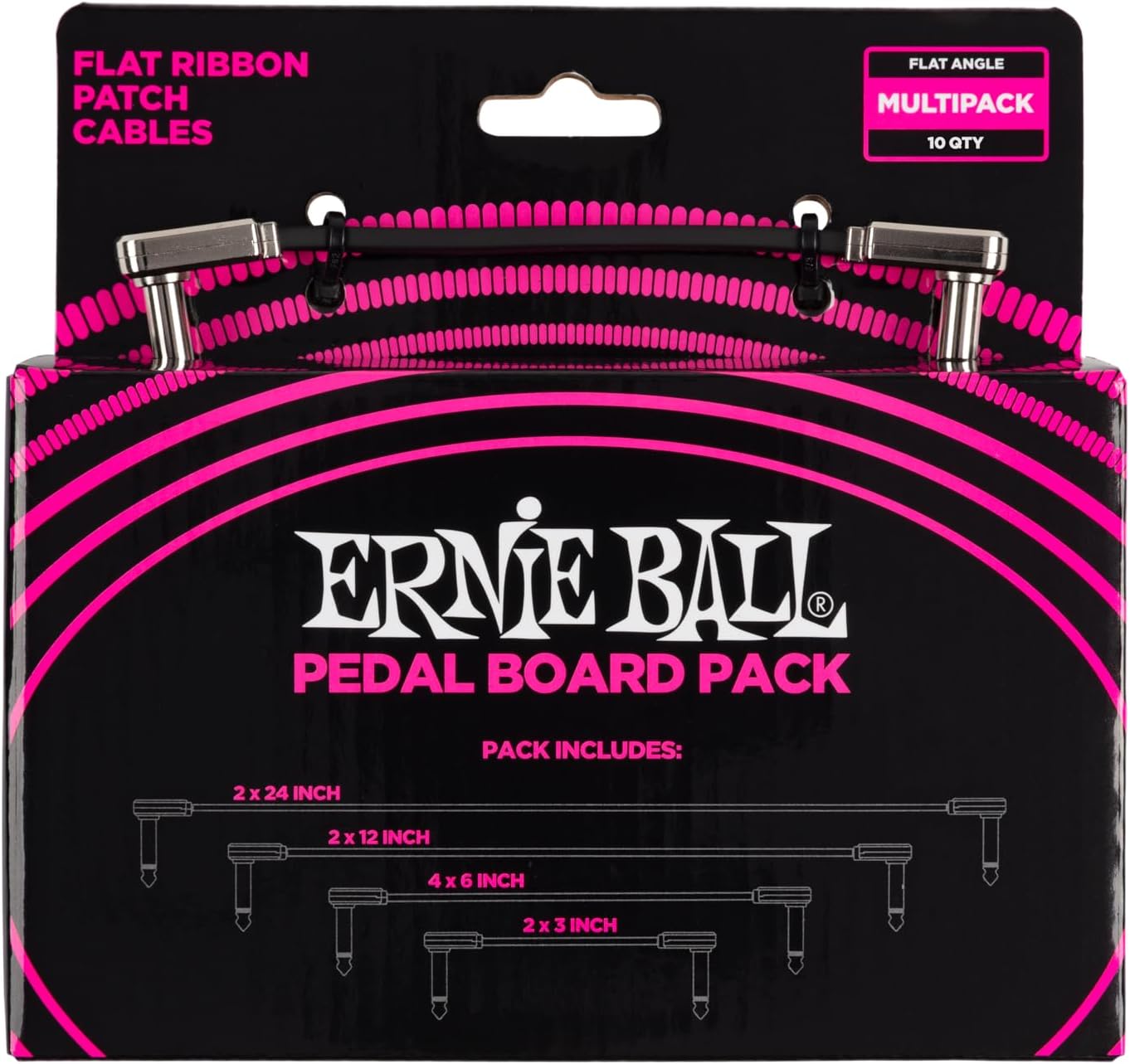 Ernie Ball Flat Ribbon Patch Cable Pedalboard Multi-Pack, Black (P06224)