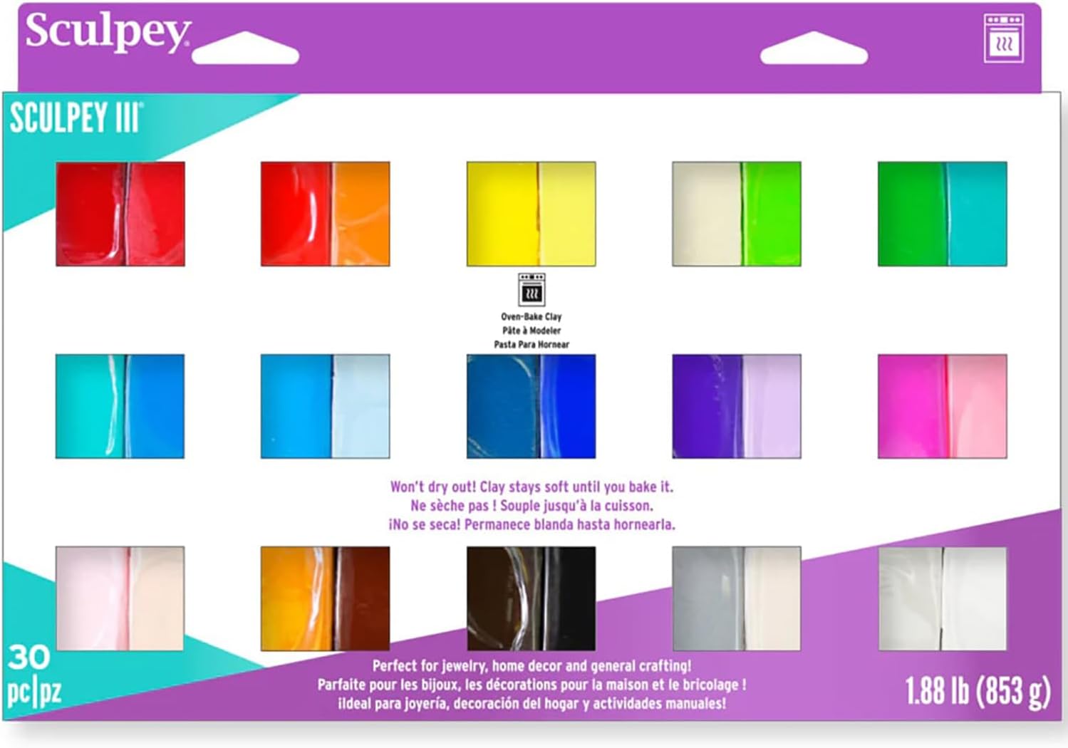 Sculpey III 30 Vibrant Colors of Polymer Oven-Bake Clay